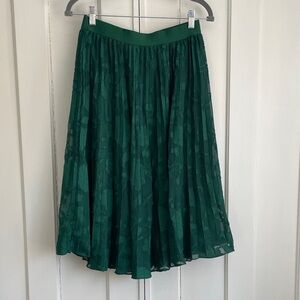 Grace Karin Skirt Dark Emerald Green A-Line MED Sheer Pleated Knee Length NWT